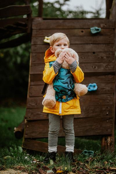 LennyLamb Puppentragehilfe mit Schnallen Jurassic Park DINOS BLAU-GRÜN